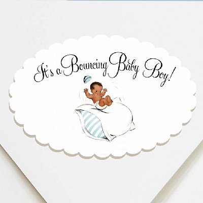 Bouncing Baby Scallop Oval Stickers (Brown Skin Tone)