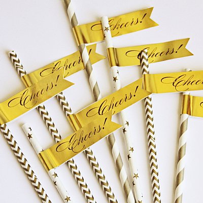 Gold Foil Cheers Straw and Pennant Kit