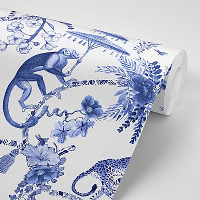 Chinoiserie Jungle Blue Wallpaper