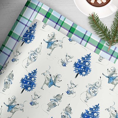 Christmas Mouse Blue Collection Gift Wrap 