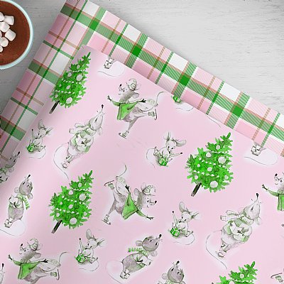 Christmas Mouse Pink Collection Gift Wrap 