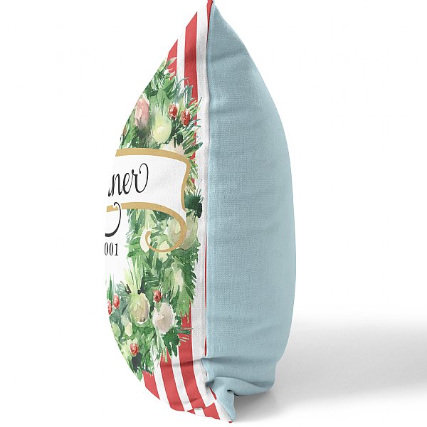 Personalized Christmas Stripe Wreath Pillow