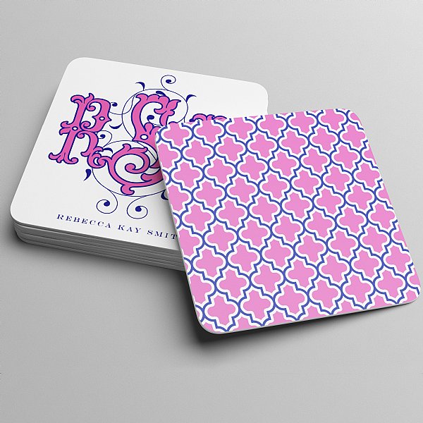 Banks Monogram Coasters (Navy & Pink)