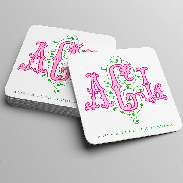 Montgomery Monogram Coasters (Green & Pink)