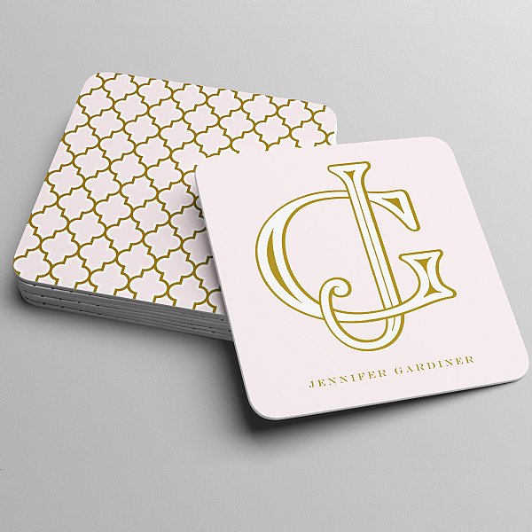 Lenox Monogram Coasters (Light Pink & Gold)