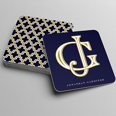 Lenox Monogram Coasters (Navy & Gold)