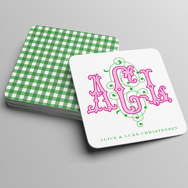 Montgomery Monogram Coasters (Green & Pink)