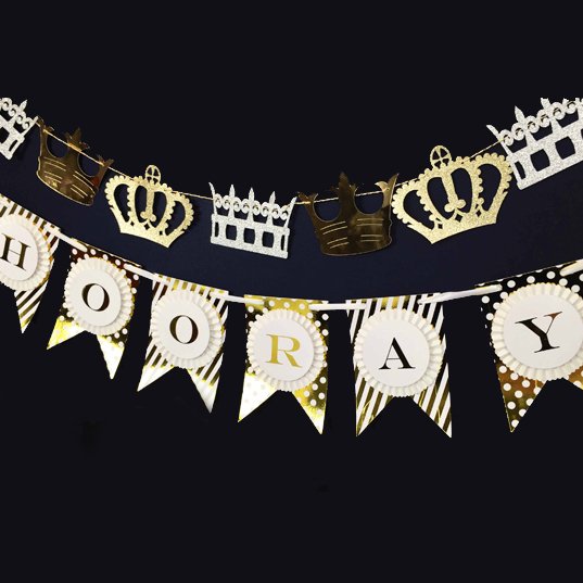 Gold Crown Foil Rosette Pennant Banner