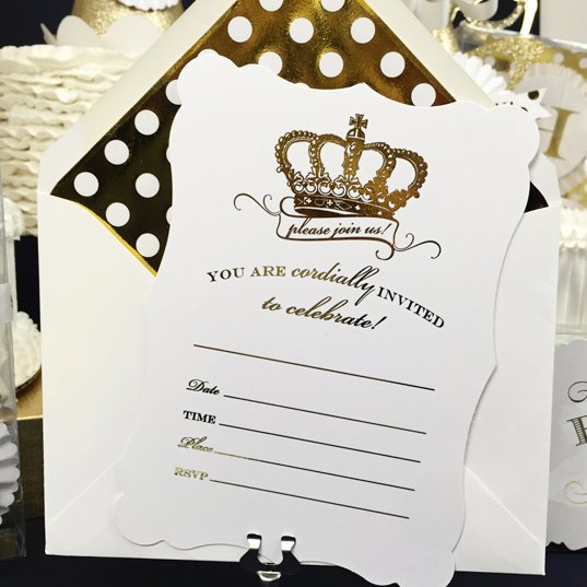 Gold Crown Fill-In-the-Blank Invitation Set