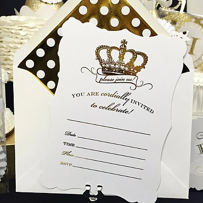 Gold Crown Fill-In-the-Blank Invitation Set