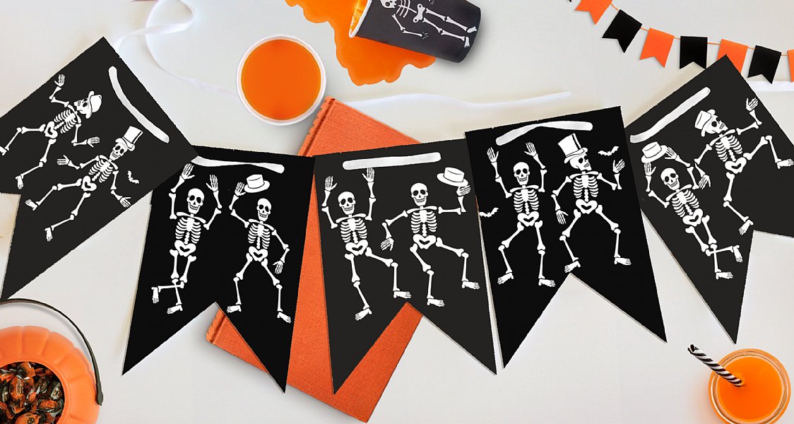 Dancing Skeleton Pennant Banner