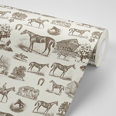 Horse Equestrian Toile Wallpaper (Off White)