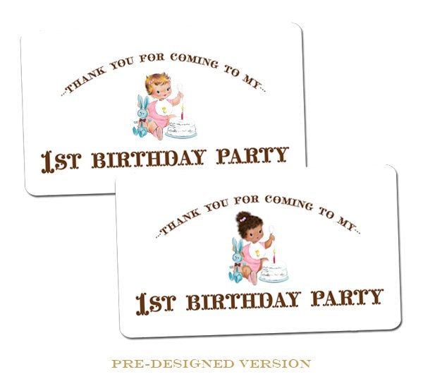 Vintage First Birthday Girl Favor Tags