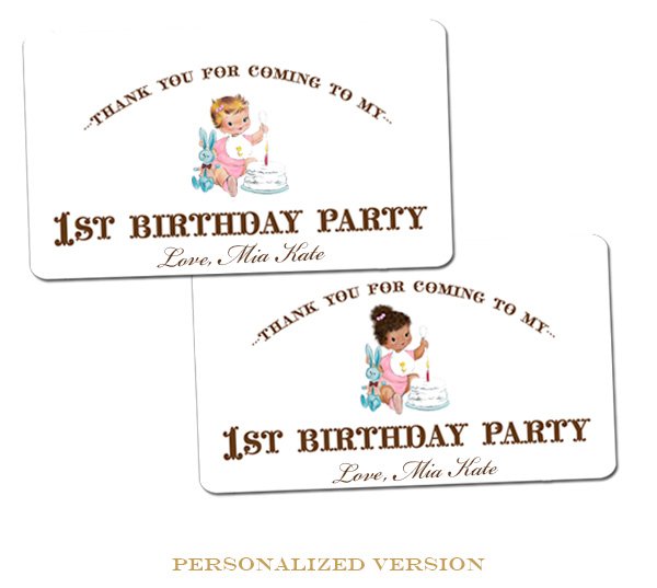 Vintage First Birthday Girl Favor Tags