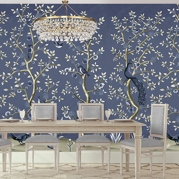 Birds of Happiness Mural Wallpaper (Blue)