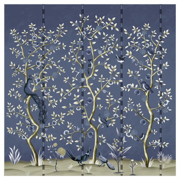 Birds of Happiness Mural Wallpaper (Blue)