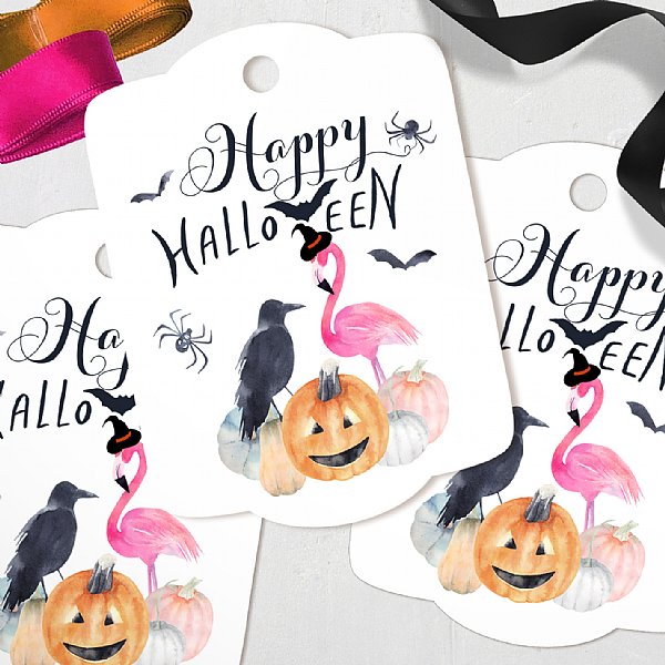 Flamingoween Halloween Favor Tags