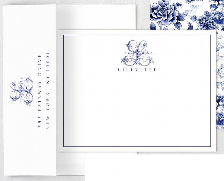 French Monogram Stationery Set (Blue)