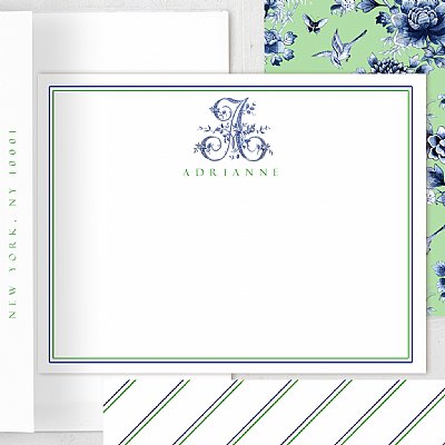 French Monogram Stationery Set (Blue & Green)