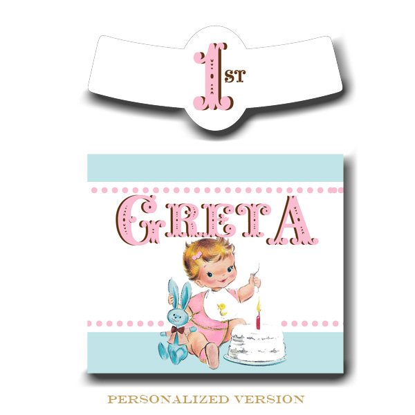 Vintage First Birthday Girl Glass Bottle Labels