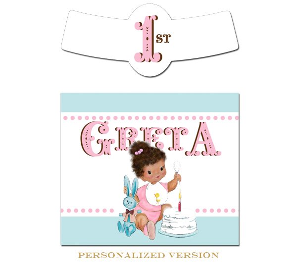 Vintage First Birthday Girl Glass Bottle Labels