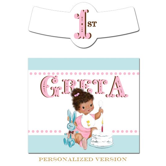 Vintage First Birthday Girl Glass Bottle Labels