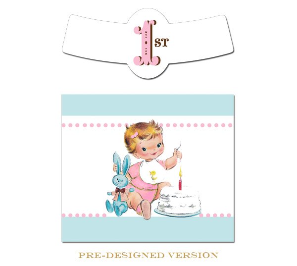 Vintage First Birthday Girl Glass Bottle Labels