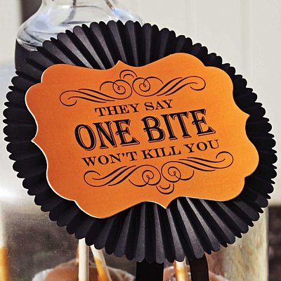 Frighteningly Fun Rosette Buffet Sign "One Bite"