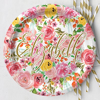 Personalized Floral Paper 9" Dinner Plates