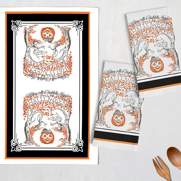 Haunted Happy Halloween Trees Tea Towel