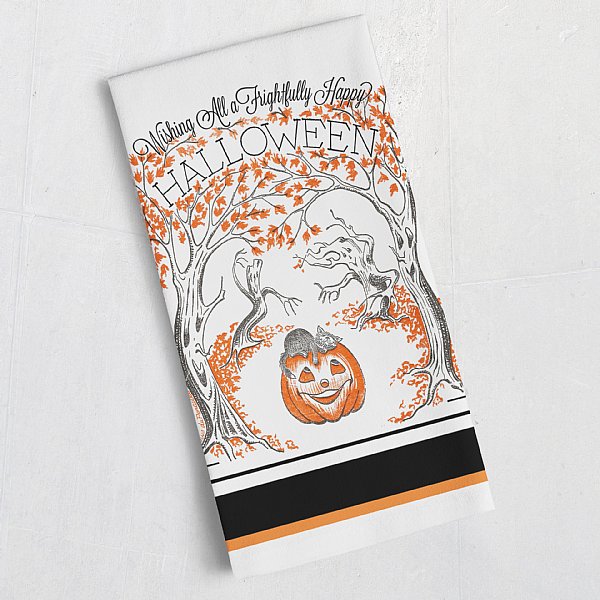 Haunted Happy Halloween Trees Tea Towel
