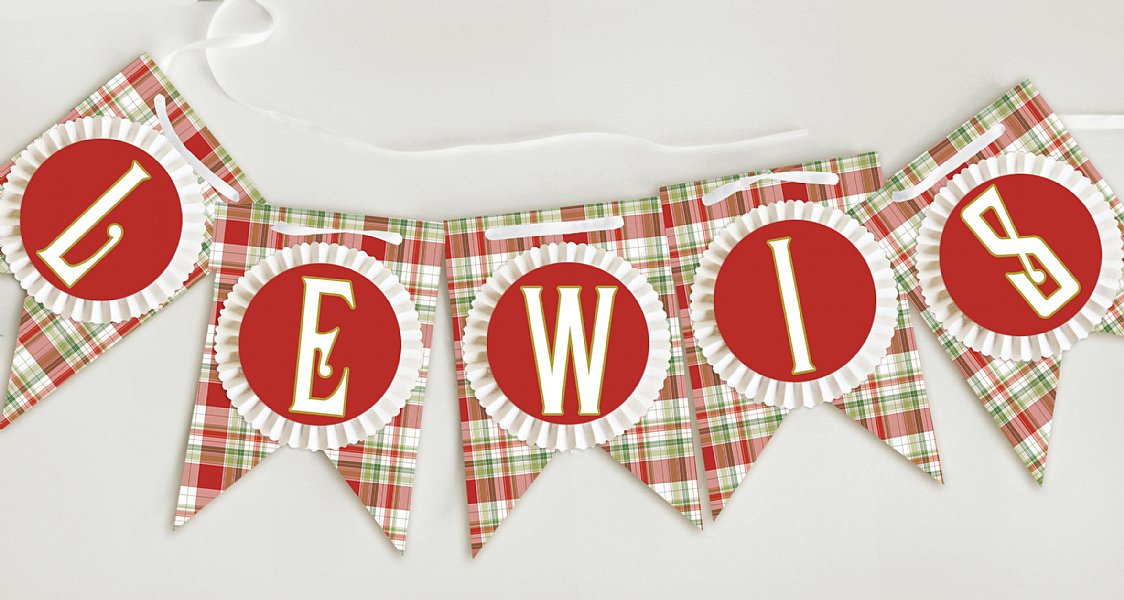 Holiday Plaid Rosette Pennant Banner