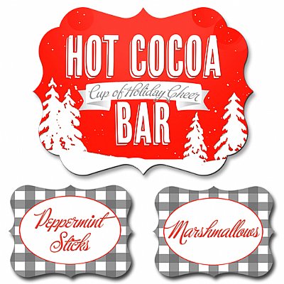 Vintage Snow Party Hot Cocoa Bar Buffet Signs