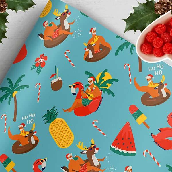 Hot Santa Christmas Gift Wrap (Tan Santa Version)