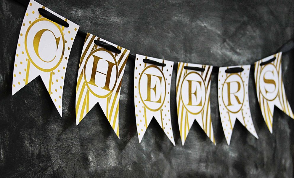 Midnight Sparkle Gold Foil Double Pennant Banner