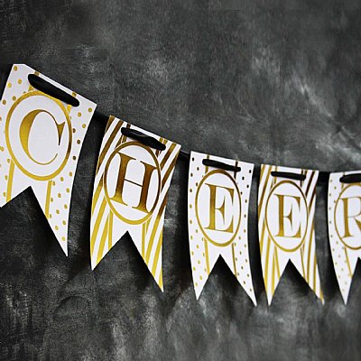 Midnight Sparkle Gold Foil Double Pennant Banner