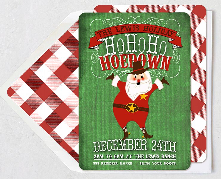 Holiday Ho Ho Hoedown Collection Invitation (White Skin Santa)