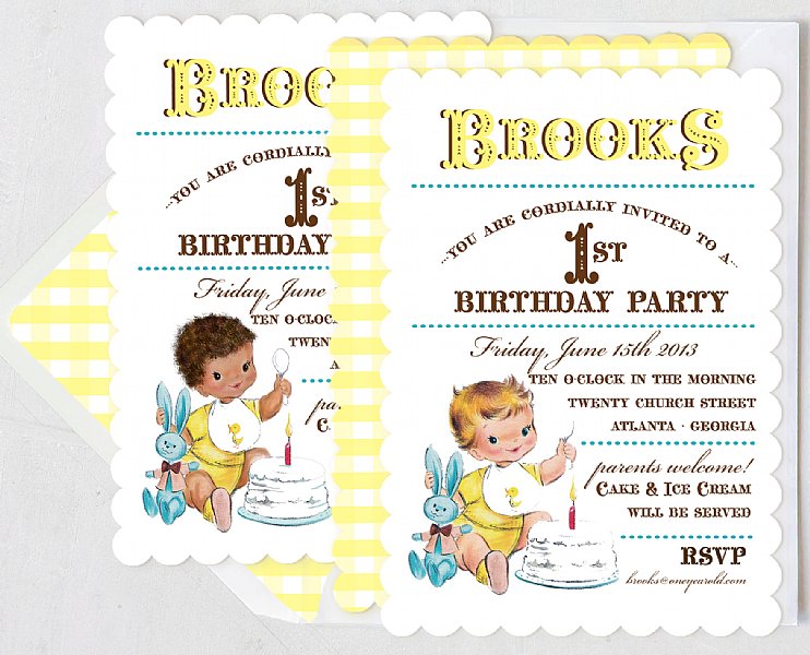 Vintage First Birthday Boy Invitation
