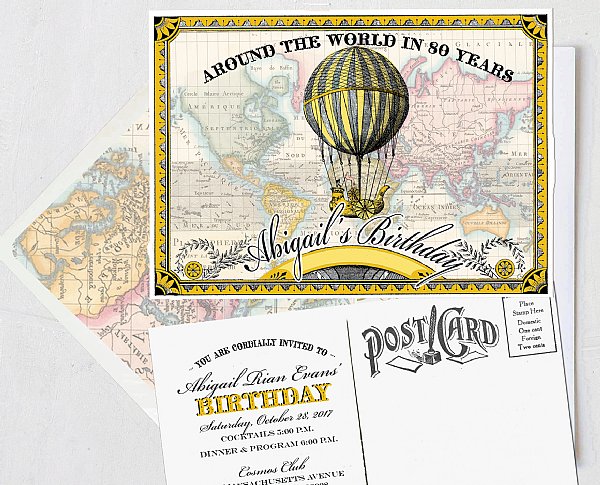 Around the World Postcard Invitation