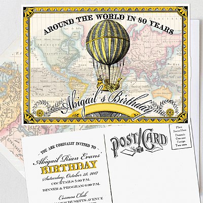 Around the World Postcard Invitation