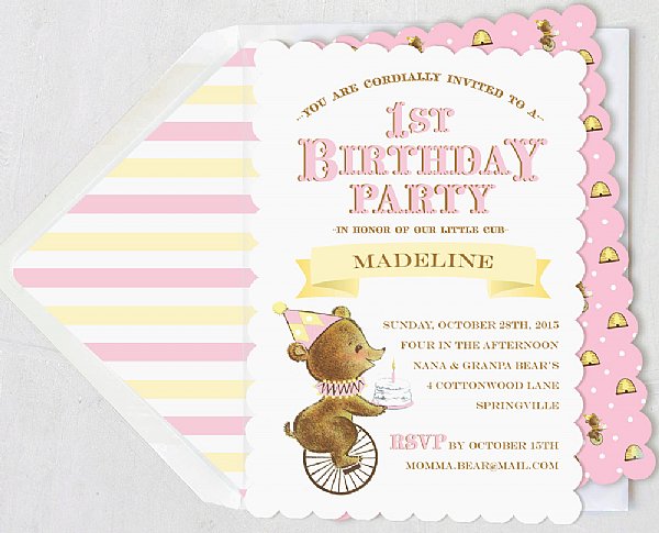 First Birthday Bear Girl Invitation