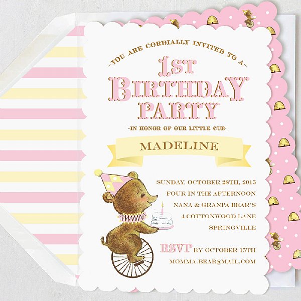 First Birthday Bear Girl Invitation
