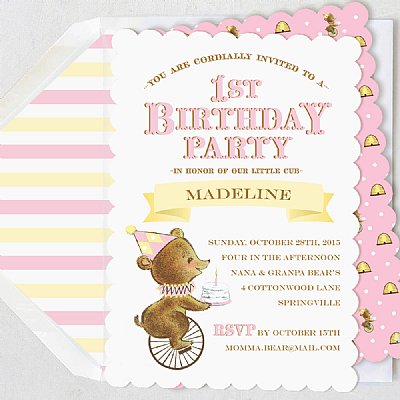 First Birthday Bear Girl Invitation