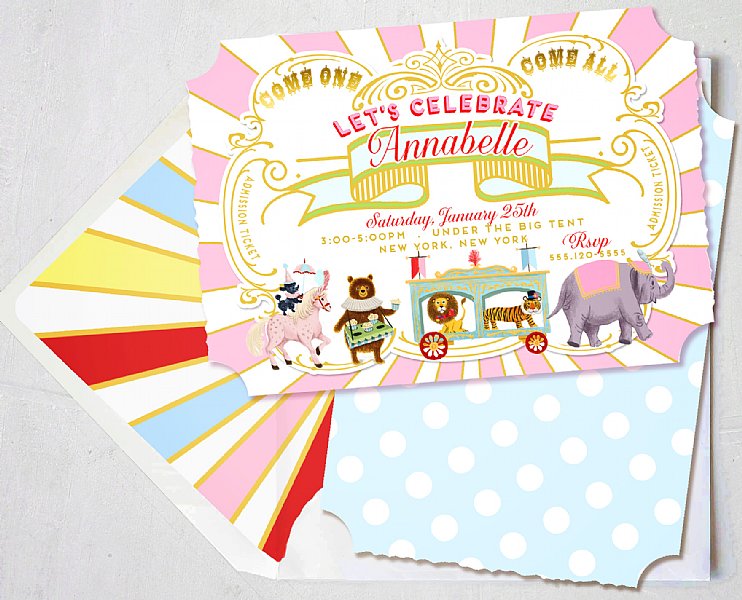 Circus Collection Personalized Invitations (Girl)