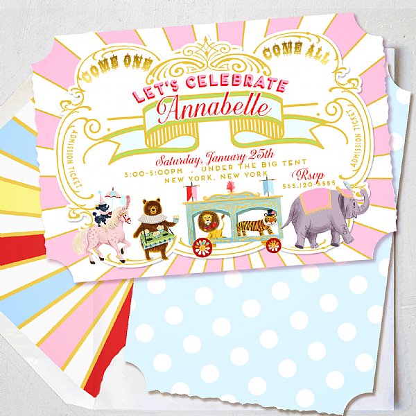 Circus Collection Personalized Invitations (Girl)