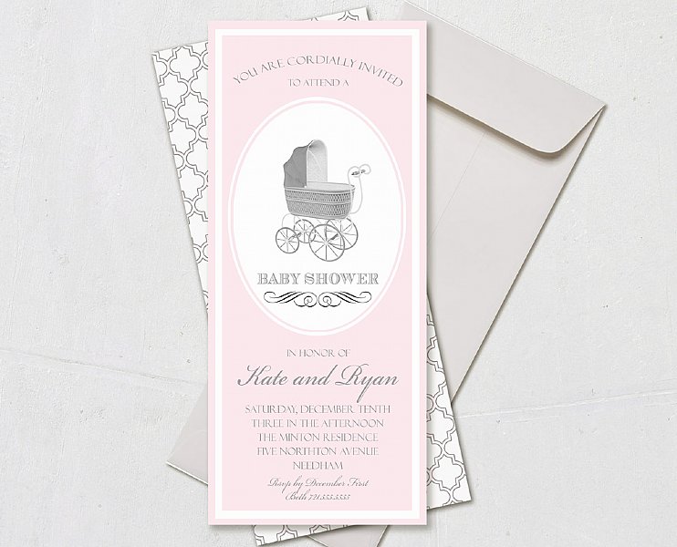 Pram Cameo Invitation (Pink)