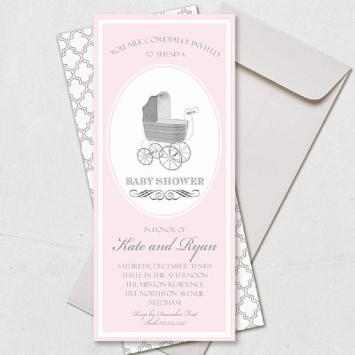 Pram Cameo Invitation (Pink)