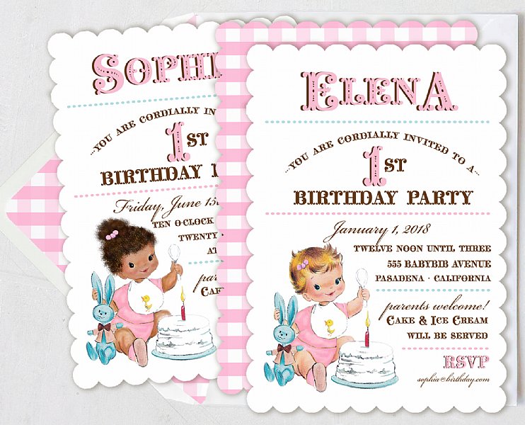 Vintage First Birthday Girl Invitation