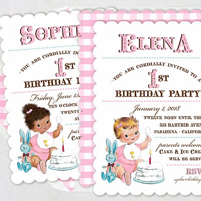 Vintage First Birthday Girl Invitation