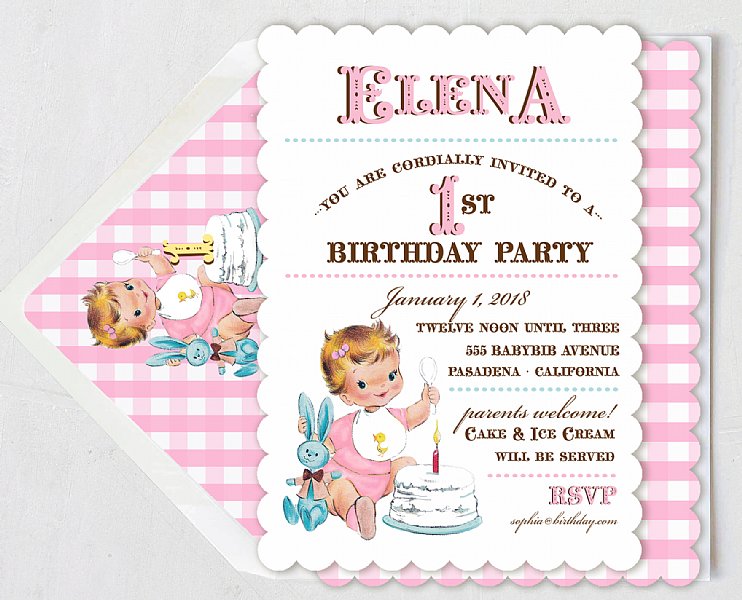 Vintage First Birthday Girl Invitation